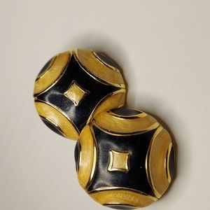 Vintage Signed Allison Reed Round Black Pierced Earrings